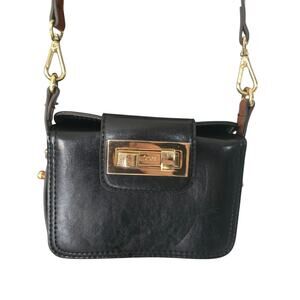 Vintage Victor Alfaro Crossbody Purse Black Leather Gold Hardware Structured